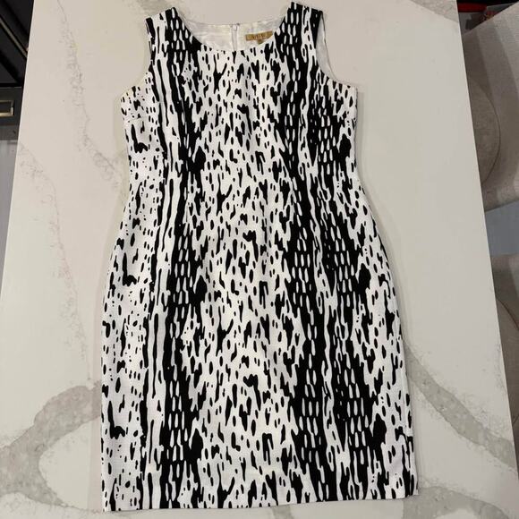 Kasper A Line Dress w/ Jacket White/Black Abstract Women's 14 Embellished Neck - Picture 2 of 10